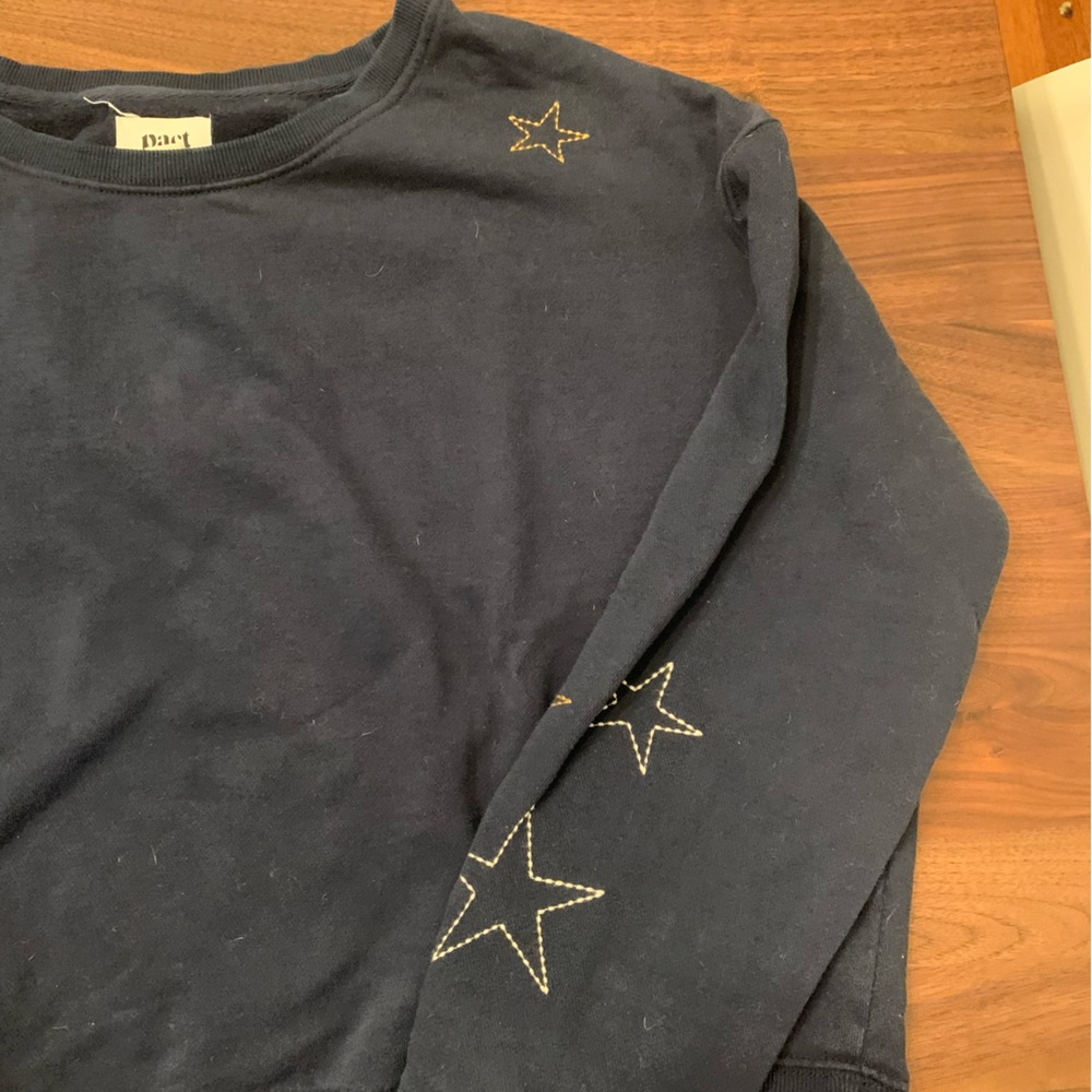 P A C T Organic Embroidered Slouchy Sweatshirt in Star Embroidered Size XL-Navy - Picture 4 of 5